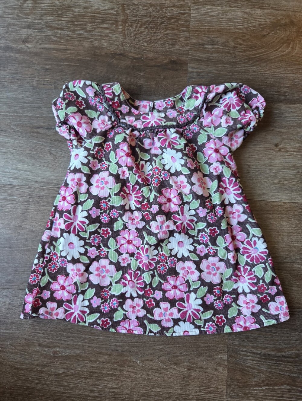 Vintage Y2K Genuine Kids from OshKosh B'Gosh Pink & Brown Floral Corduroy Dress